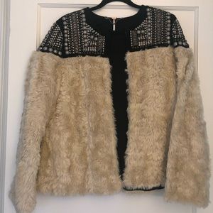 Free people faux fur jacket with embellishment
